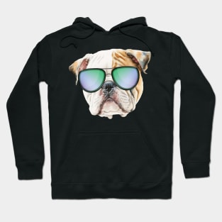 Cute english bulldog with sunglasses, Funny puppy Hoodie